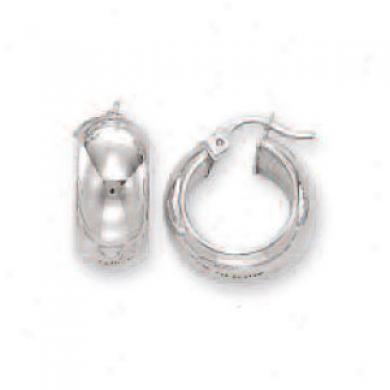 14k White 7 Mm Small Mirror Hoop Earrings