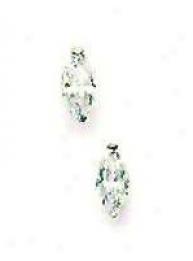 14k White 7x4 Mm Marquise Cz Friction-back Stud Earrings