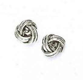 14k White 8 Mm Love-knot Friction-back Earrings