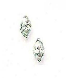 14k White 8x4 Mm Marquise Cz Friction-back Stud Earrings