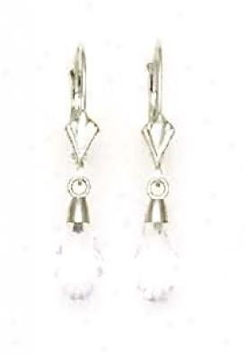 14k White 9x6 Mm Briolette Clsar Ctystal Drkp Earrings