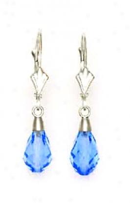 14k White 9x6 Mm Briolette Light-blue-topaz Crystal Earrings