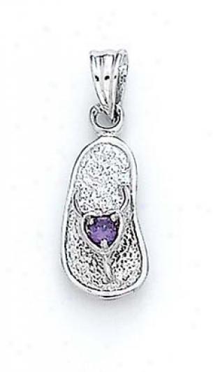 14k White Amethsyt-purple Birthstone Sandal Pendant 7/8 Inch