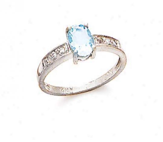 14k White Aquamarine And Diamond Ring