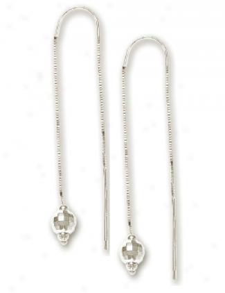 14k White Bead Drop Threader Earrings