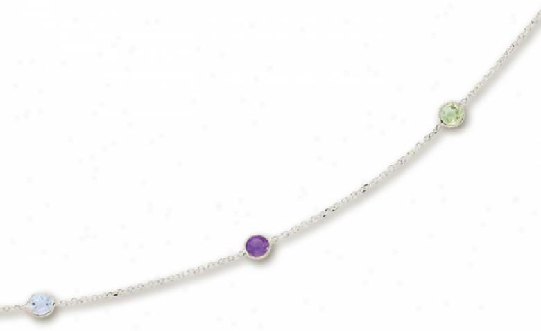 14k Pale Besel Set Gemstone Necklace - 18 Inch