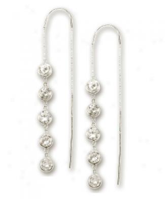 14k White Bezel Set Threader Cubic Zirconia Earrings