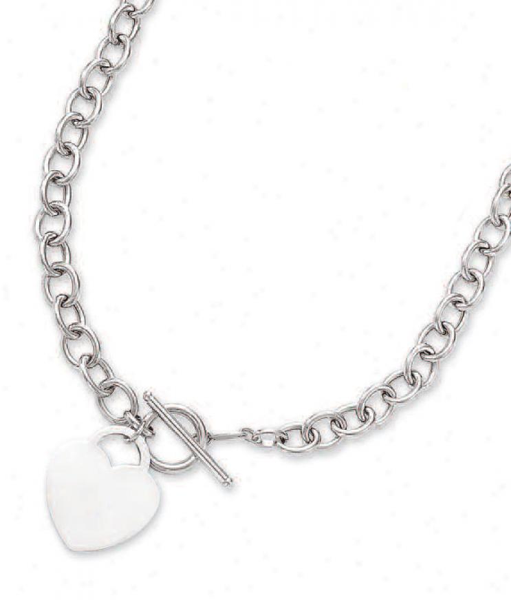 14k White Bold Heart Charm And Toggle Necklace - 17 Inch