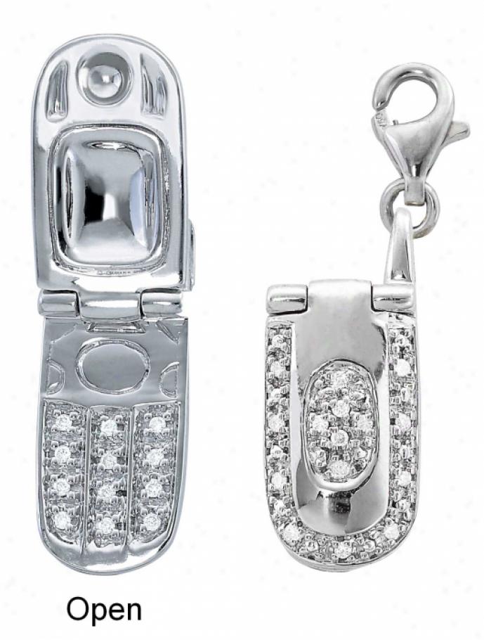 14k White Cell Phone Round 1.5 Mm Diamond Subdue by a ~