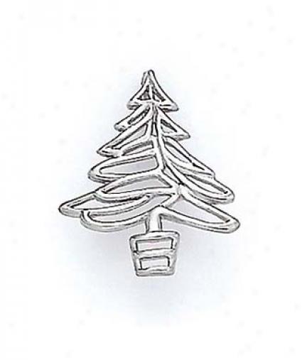 14k White Christmas Tree Sketch Pendant