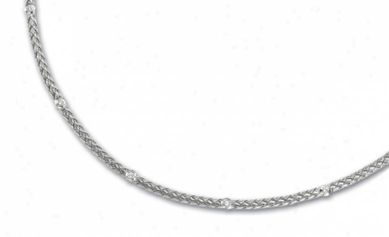 14k White Cluture Diamond Necklace - 17 Inch