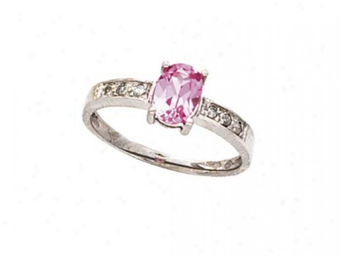 14k White Created Pink Sapphire Dianond Ring