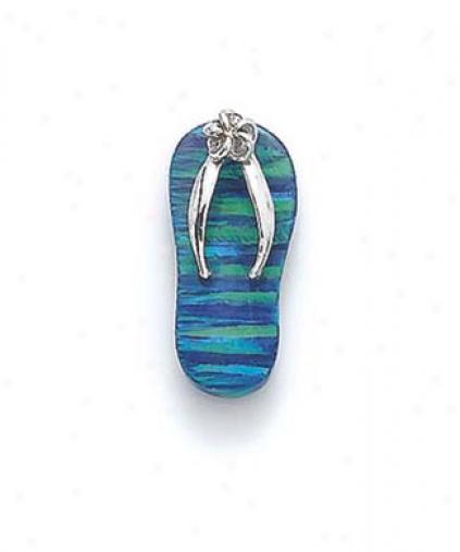 14k White Darkness Blue Opal Flip-flop Diamond Accent Pendant