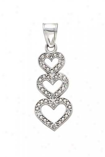 14k White Diamond 3 Heart Pendant