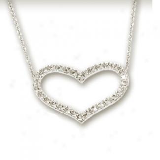 14k White Diamond-cut Bold Heart Necklace - 18 Inch
