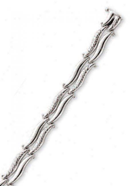 14k White Diamond-cut Fancy Bracelet - 7.5 Inch