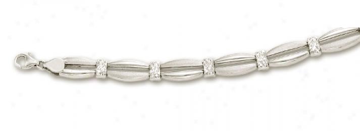 14k White Diamond-cut Fancy Bracelet - 8 Inch