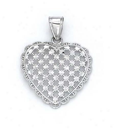 14k White Diamond-cut Heart Pendant
