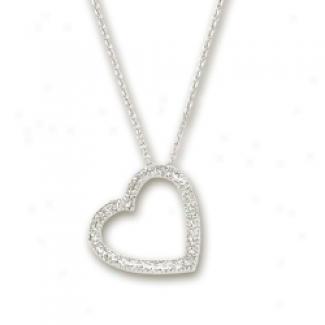 14k White Diamond-cut Heart Shapef Necklace - 17 Inch