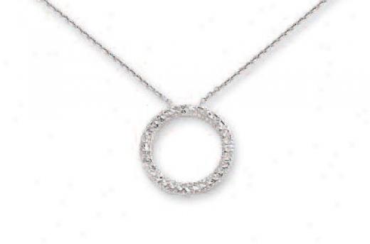 14k White Diamond-cut Open Circle Necklace - 17 Inch