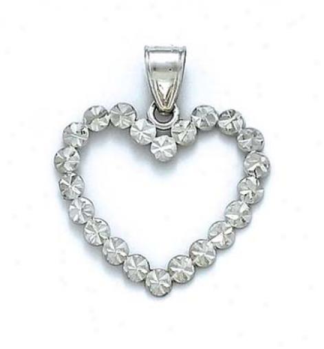 14k White Diamond-cut Puff Heart Pendant