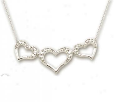 14k White Diamond-cut Triple Heart Shaped Necklace - 17 Inch