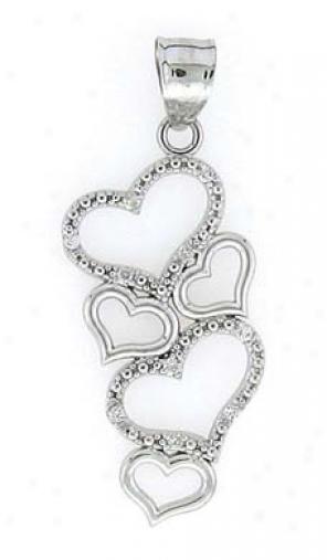 14k White Diamond Heart Drop Pendant