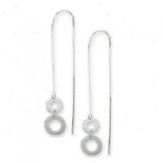 14k White Douvle Circle Threader Earrings