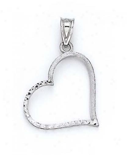 14k White Double Side Diamond-cut Heart Pendant