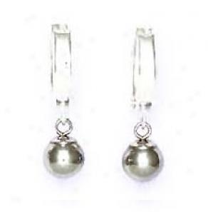 14k White Drop Ball Hinged Earrings