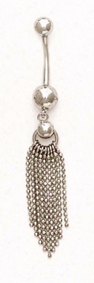 14k White Drop Bead Belly Ring