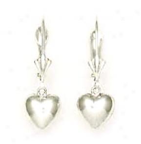 14k White Drop Heart Lever-back Earrings