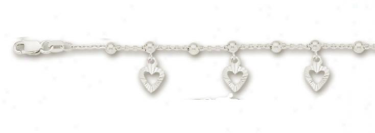 14k White Drop Open Heart Station Ankle5 - 10 Inch