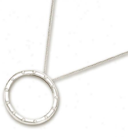 14k White Elegant Circle Rhombus Necklace - 18 Inch