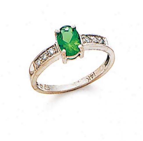 14k White Emerald And Diamond Ring