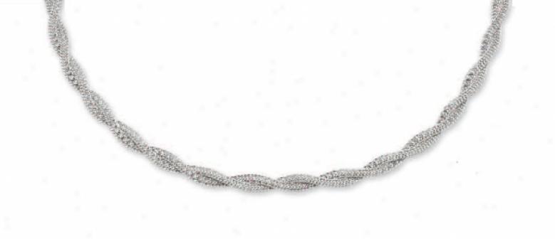 14k White Fancy Braided Mesh Necklace - 17 Inch