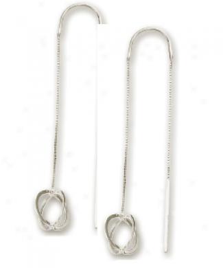 14k White Fancy Design Threader Earrings