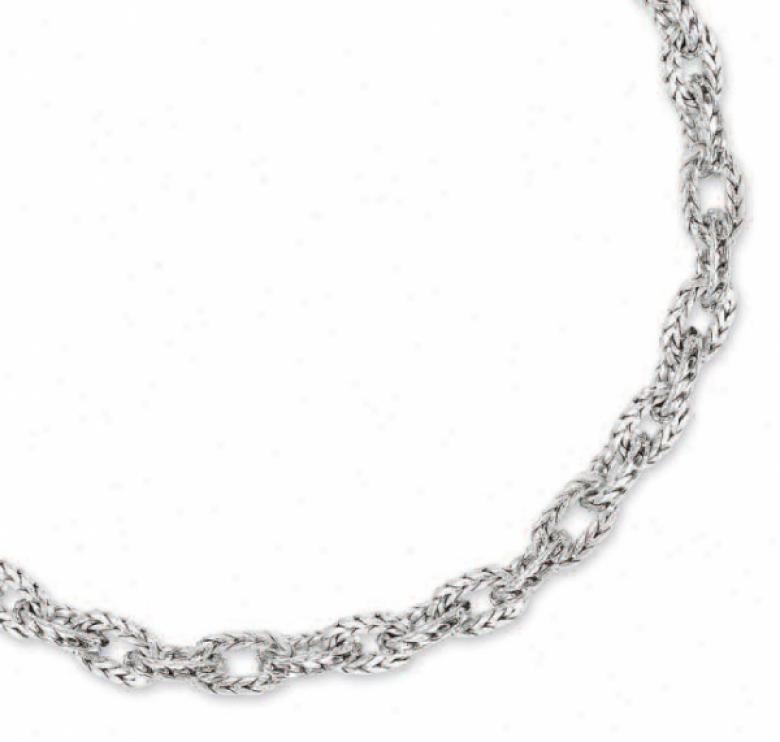 14k White Fancy Link Necklace - 17 Inch