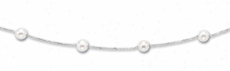 14k White Fresh Water White Pearl Necklace - 18 Inch