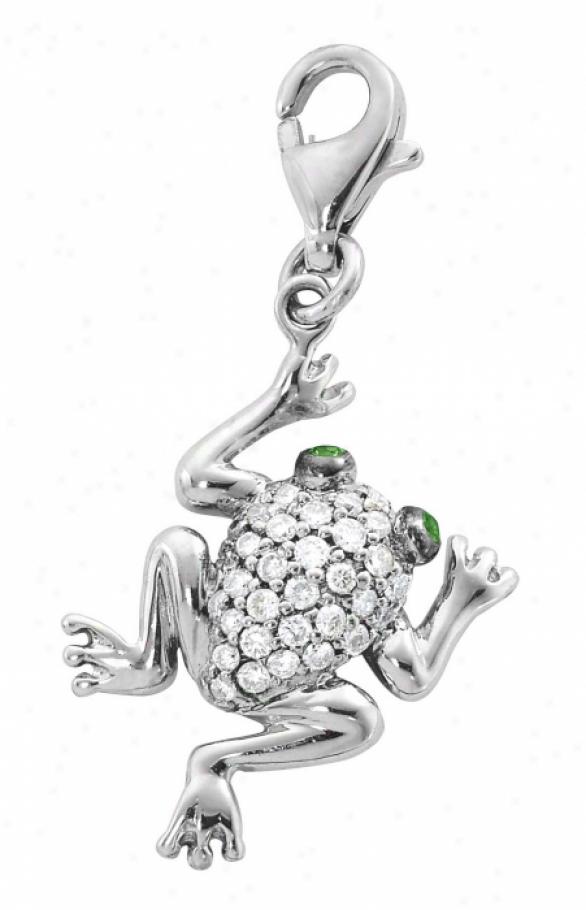 14k White Frog Round 1.5 Mm Green Garnet And Diamond Subdue by a ~