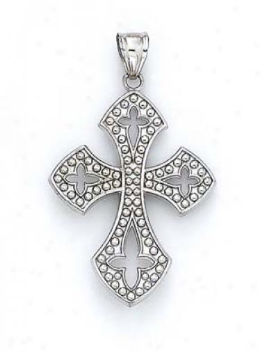 14k White Gothic Style Cross Pendant