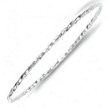 14k White Hammered Design Slip-on Bangle Bracelet - 8 Inch