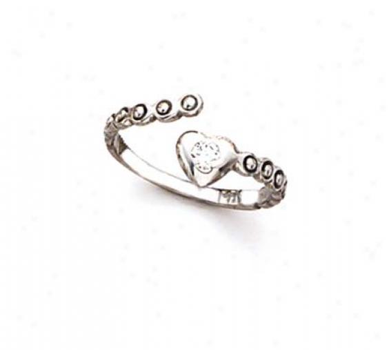 14k White Heart Cz Toe Ring