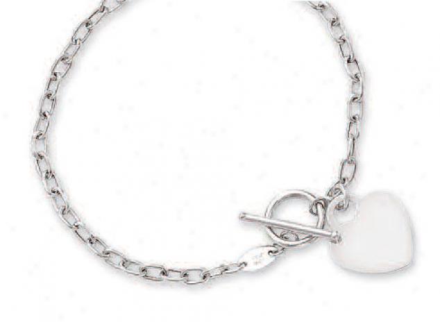 14k White Heart Shaped And Toggle Bracelet - 7.5 Inch