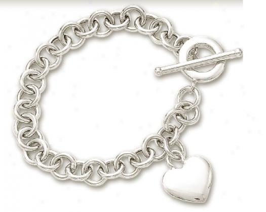1k4 White Heart Shaped Fascinate And Toggle Bracelet - 7.5 Inch