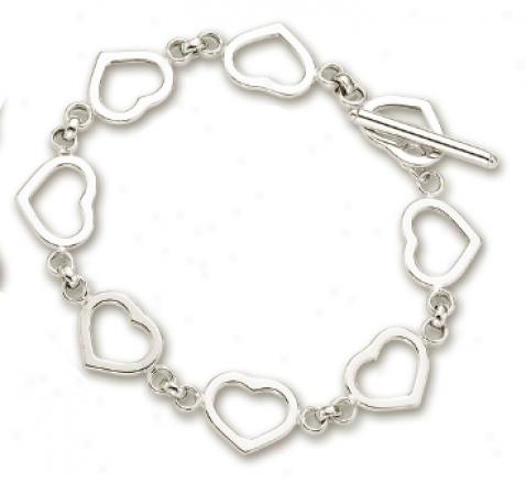 14k White Heart Shaped Station Bracelet - 7.5 Inch