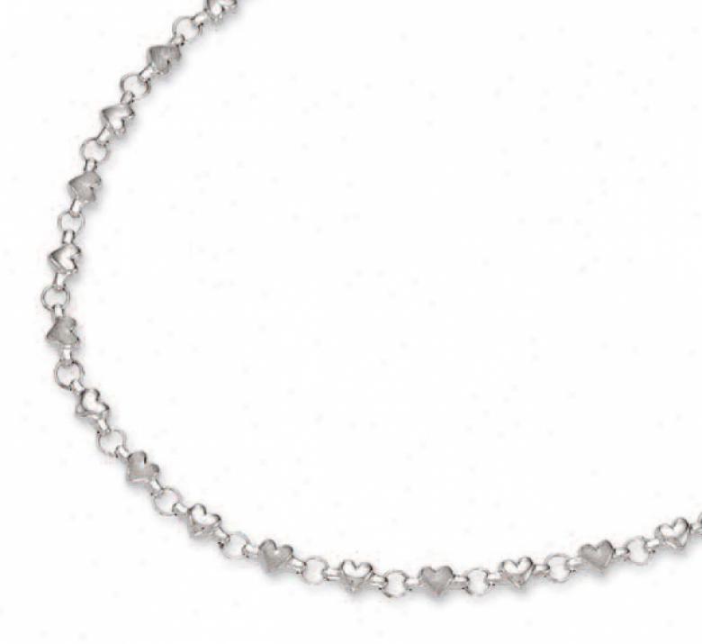 14k White Heart Shaped Station Necklace - 18 Inch