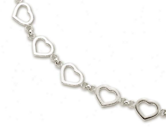 14k White Heart Shaped Station Necklace - 17 Inch