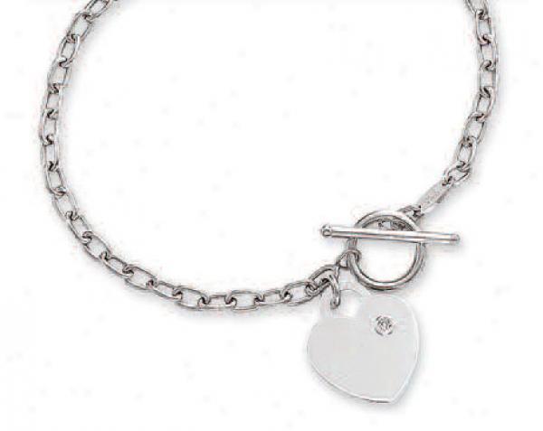14k White Heart Shaped Toggle Diamond Bracelet - 7.5 Inch