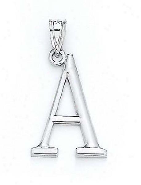 14k White Initial A Pendant 1 3/8 Inch Long